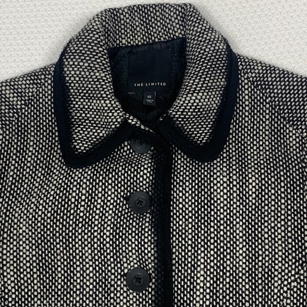 The Limited Women Black White Wool Blend Textured Cropped Blazer Jacket XS - Picture 2 of 12